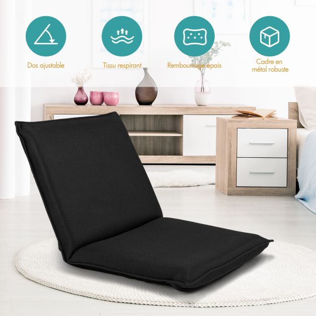 Tatami Chaise D'appoint Pliable, Chaise De Sol De Méditation, Chaise De Sol Pliable, Chaise Japonaise Portable, Sans Pieds, Chaise Dossier Avec Coussin, Gris Bois