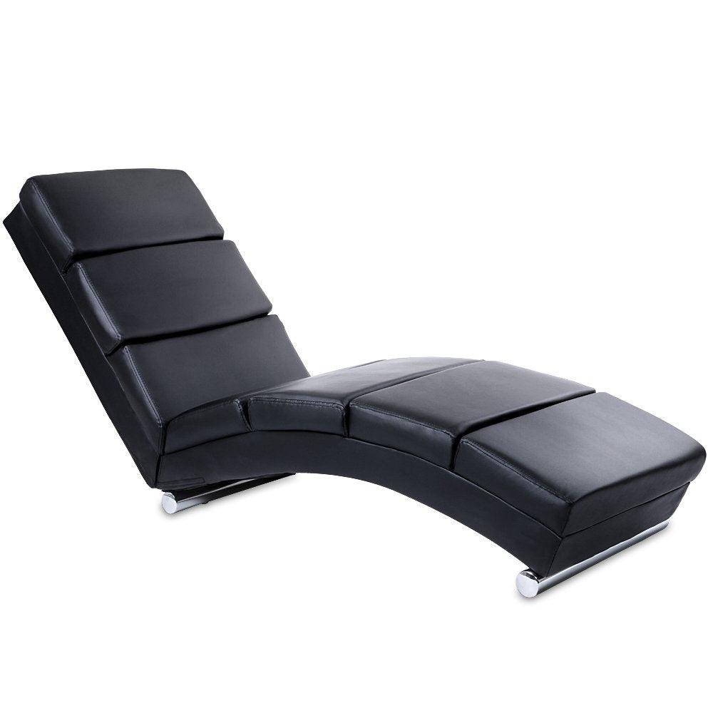 Chaise longue transat fauteuil de relaxation en simili cuir noir 1701003 - Helloshop26