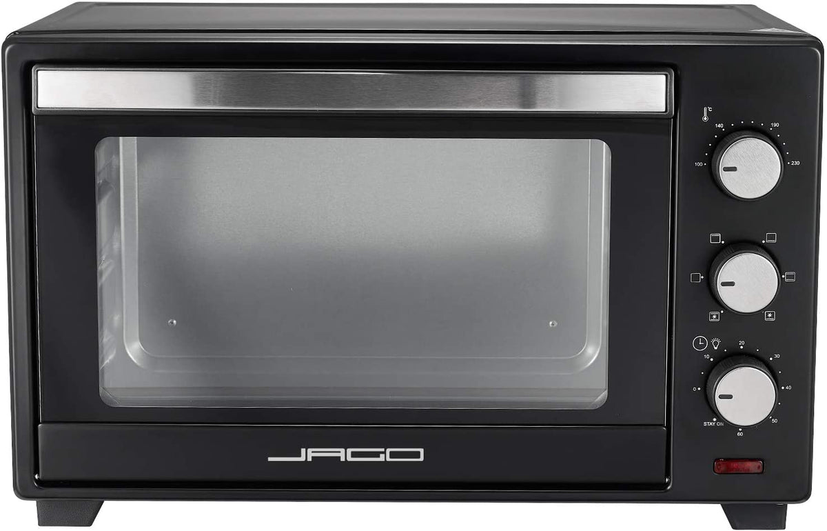 Mini Four Électrique 30 Litres 1600W - Ventilé, 5 Modes Cuisson, Minuteur 60 Min, 100-230°C, Noir Design Moderne