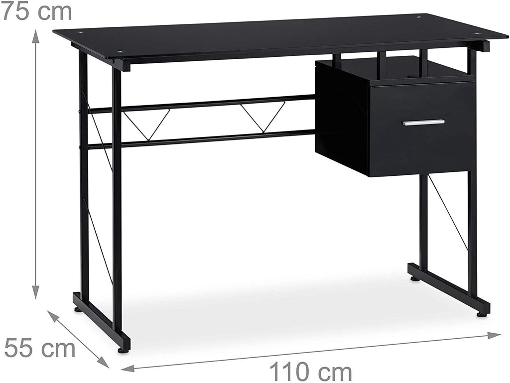 Bureau moderne avec plaque de verre tiroir latéral pour chambre d’ado 110 cm noir 13_0000560_2 - Helloshop26