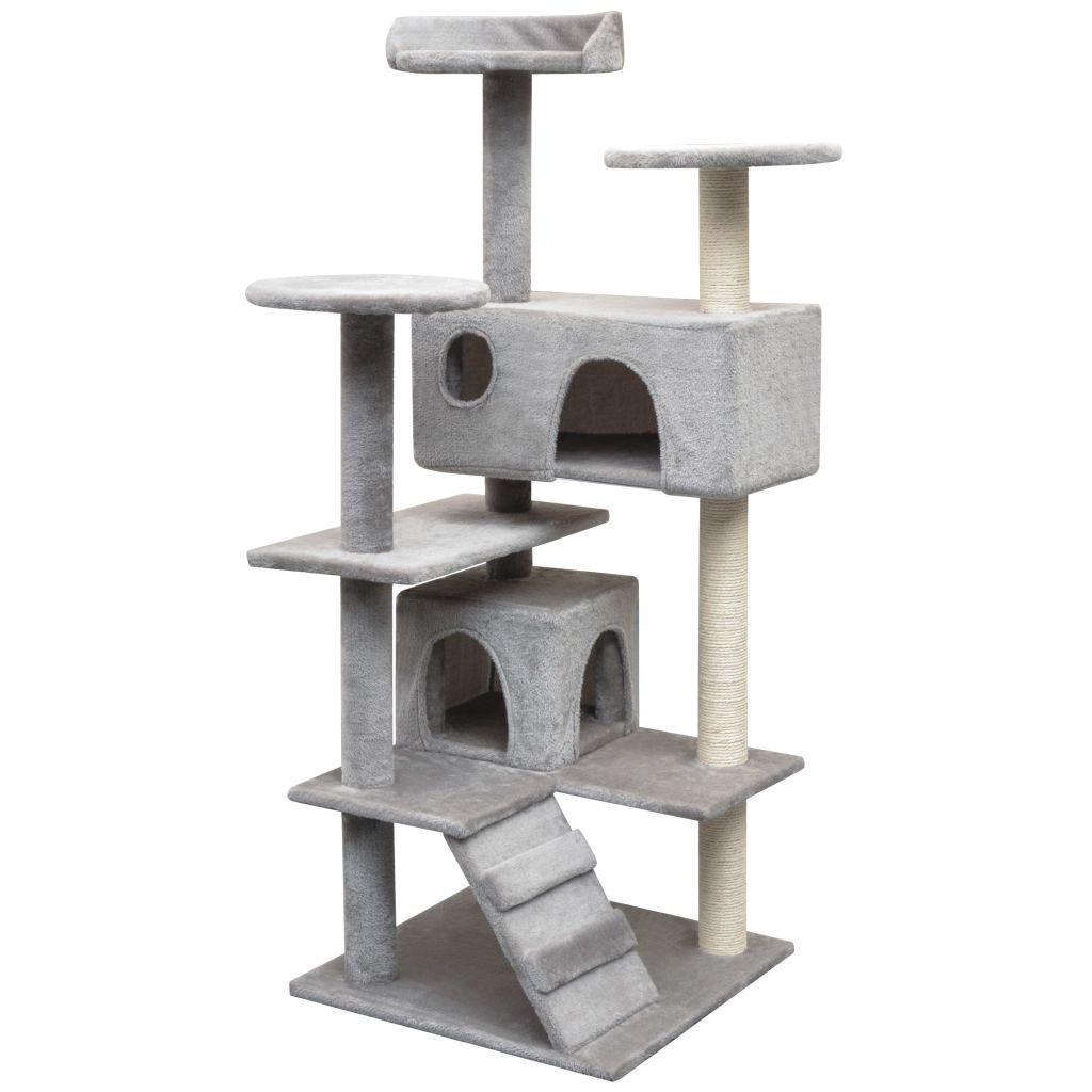 Arbre à chat griffoir grattoir niche jouet animaux peluché en sisal 125 cm gris 3702272 - Helloshop26