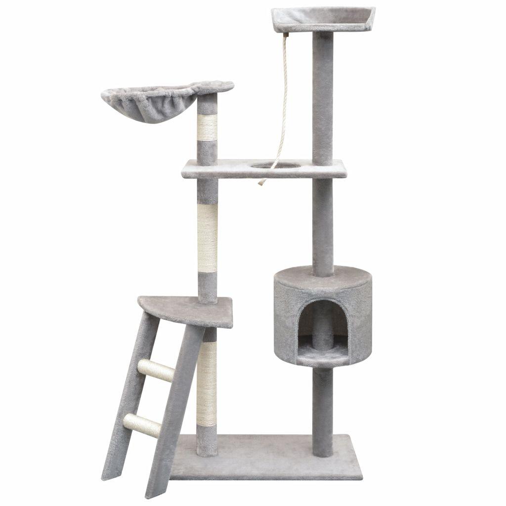 Arbre à chat griffoir grattoir niche jouet animaux peluché en sisal 150 cm gris 3702175 - Helloshop26