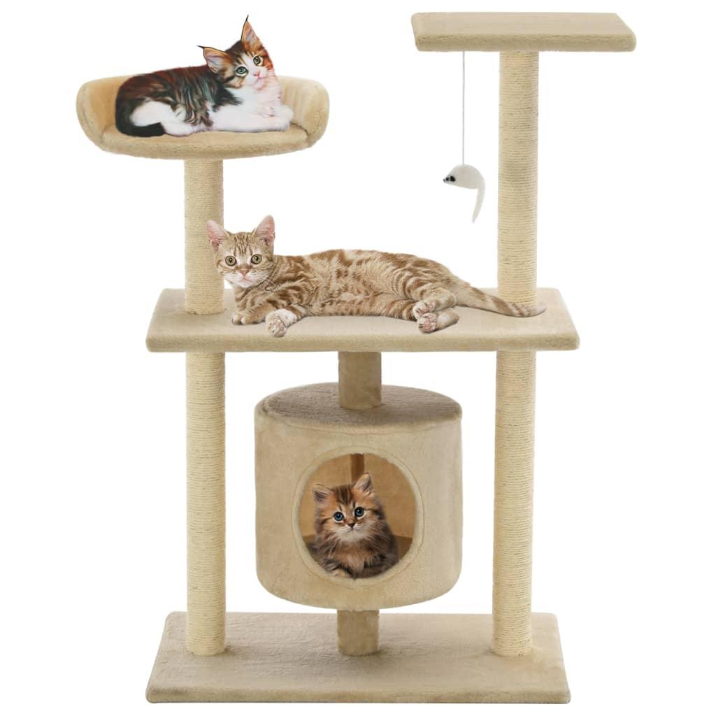 Arbre à chat griffoir grattoir niche jouet animaux peluché en sisal 95 cm beige 3702237 - Helloshop26
