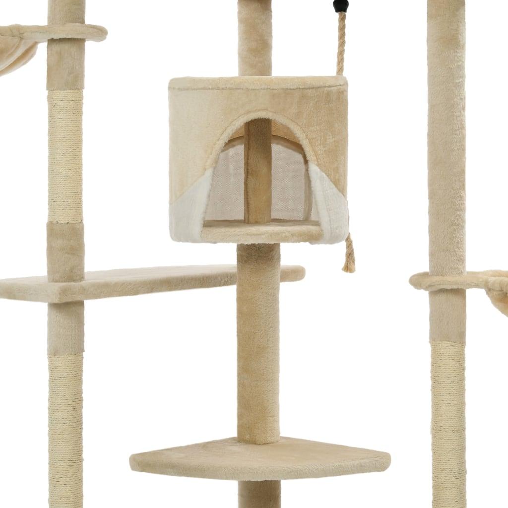 Arbre à chat griffoir grattoir niche jouet animaux peluché en sisal 203 cm beige et blanc 3702121 - Helloshop26