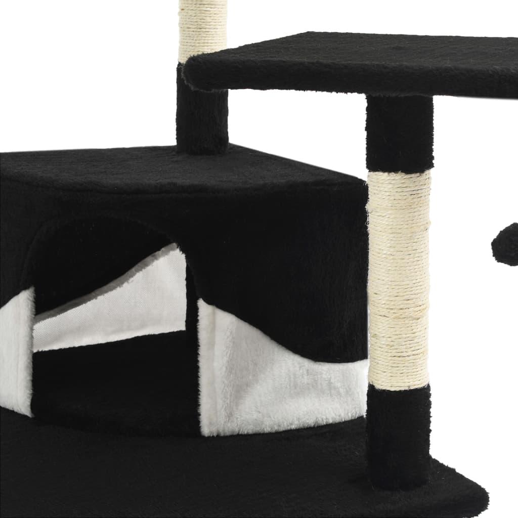 Arbre à chat griffoir grattoir niche jouet animaux peluché en sisal 203 cm noir et blanc 3702107 - Helloshop26