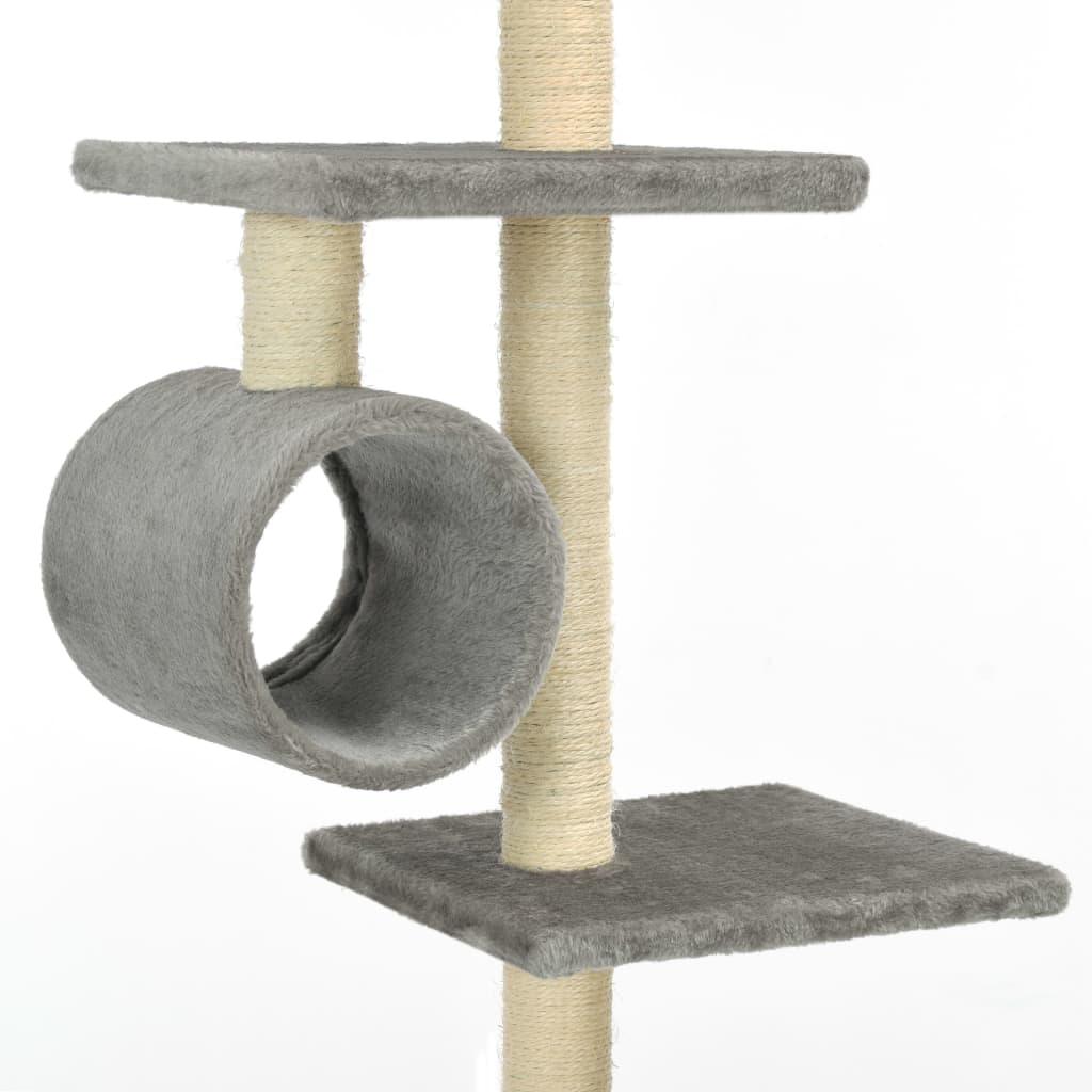 Arbre à chat griffoir grattoir niche jouet animaux peluché en sisal 260 cm gris 3702111 - Helloshop26