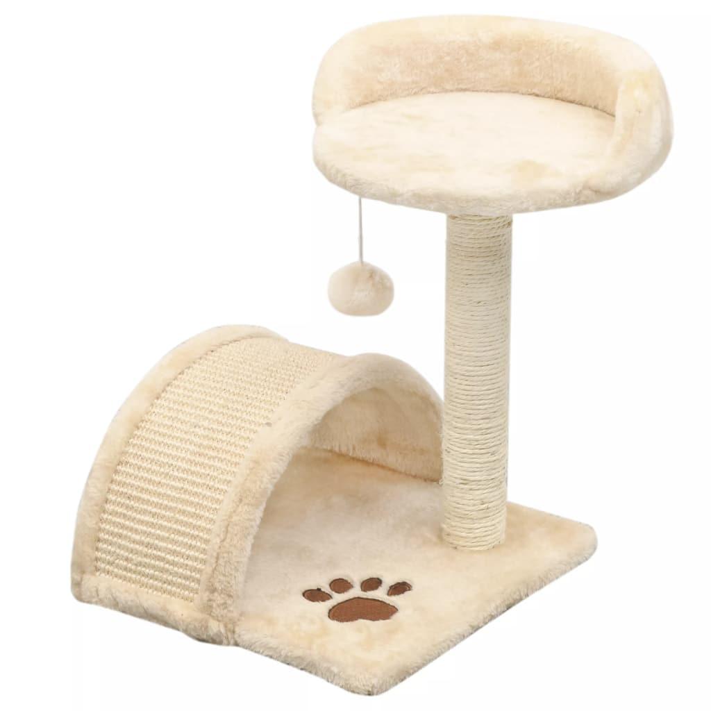 Arbre à chat griffoir grattoir niche jouet animaux peluché en sisal 40 cm beige et marron 3702255 - Helloshop26