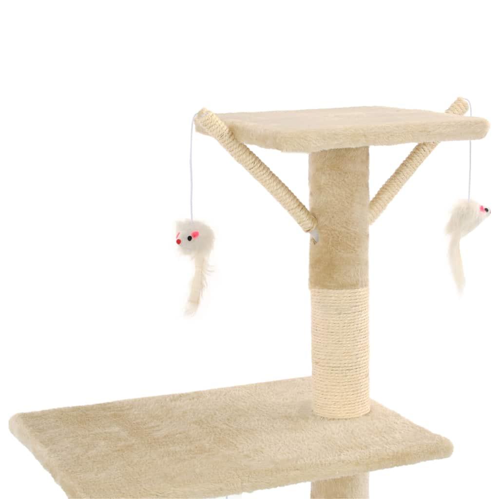 Arbre à chat griffoir grattoir niche jouet animaux peluché en sisal 138 cm beige 3702038 - Helloshop26