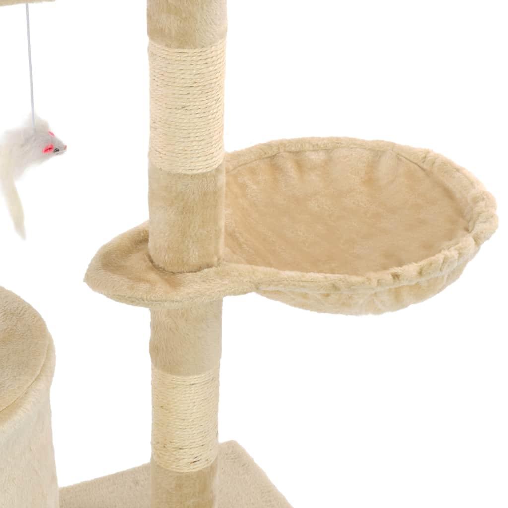 Arbre à chat griffoir grattoir niche jouet animaux peluché en sisal 138 cm beige 3702038 - Helloshop26