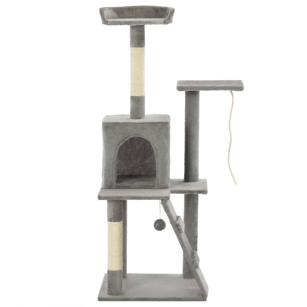 Arbre à chat griffoir grattoir niche jouet animaux peluché en sisal 120 cm gris 3702214 - Helloshop26
