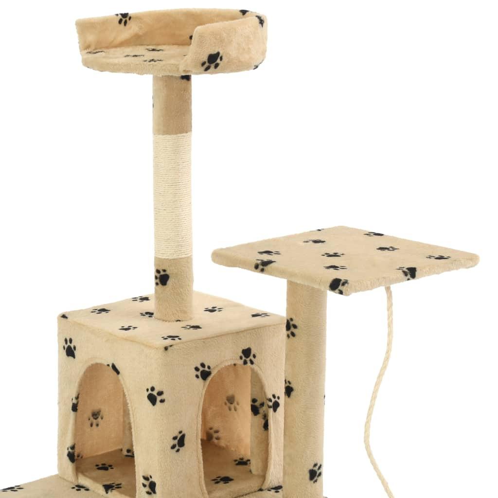 Arbre à chat griffoir grattoir niche jouet animaux peluché en sisal 120 cm beige motif pattes 3702138 - Helloshop26