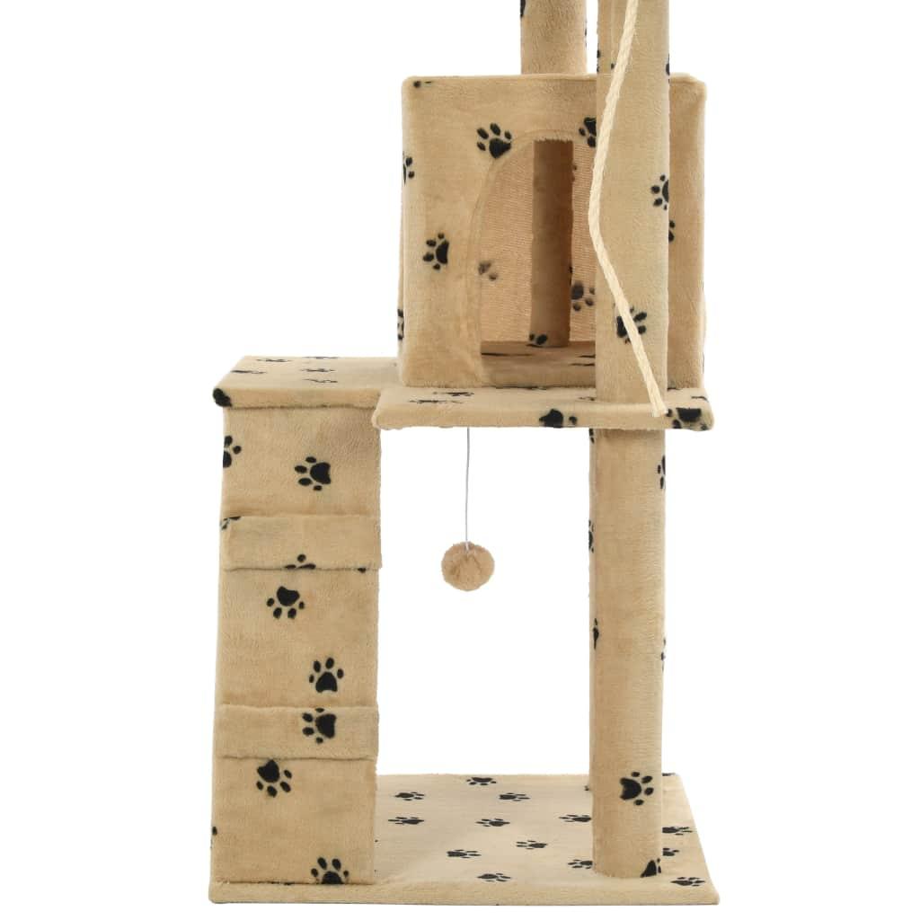 Arbre à chat griffoir grattoir niche jouet animaux peluché en sisal 120 cm beige motif pattes 3702138 - Helloshop26