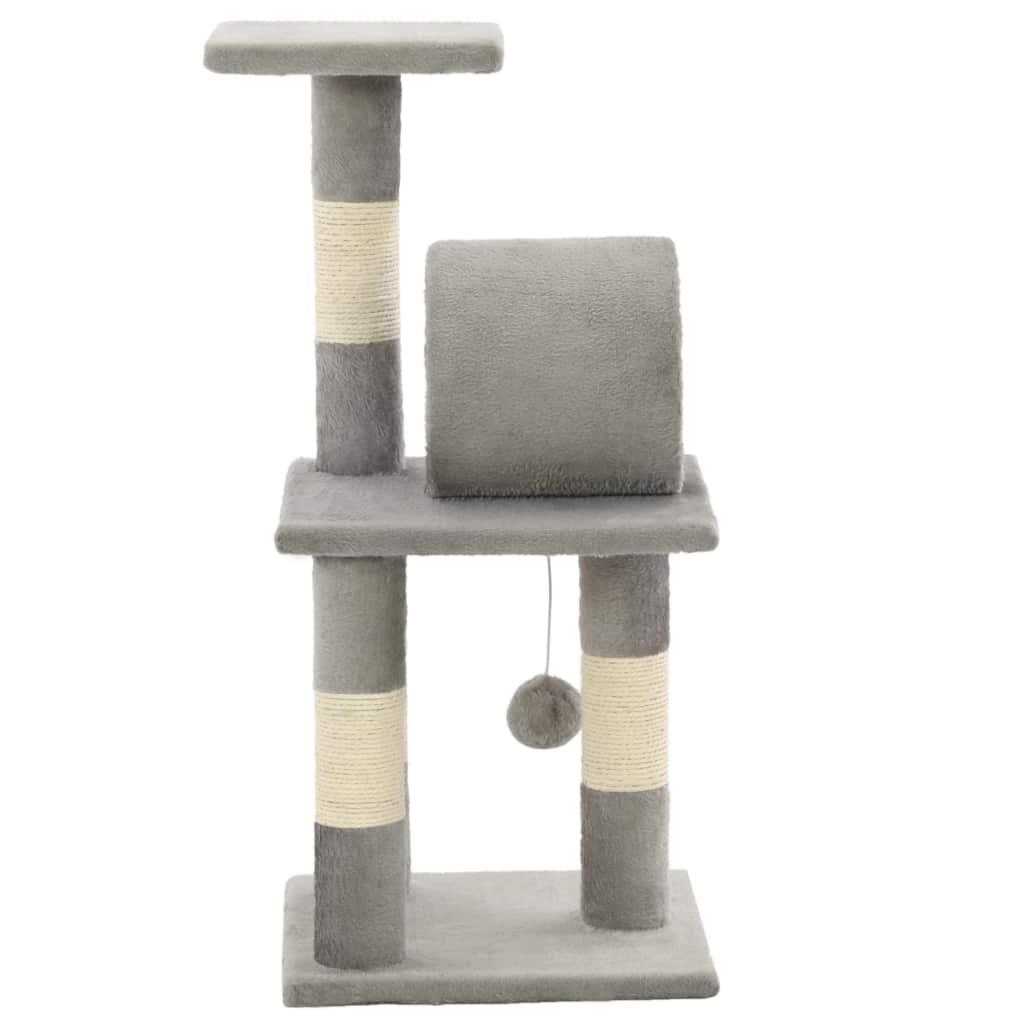 Arbre à chat griffoir grattoir niche jouet animaux peluché en sisal 65 cm gris 3702123 - Helloshop26
