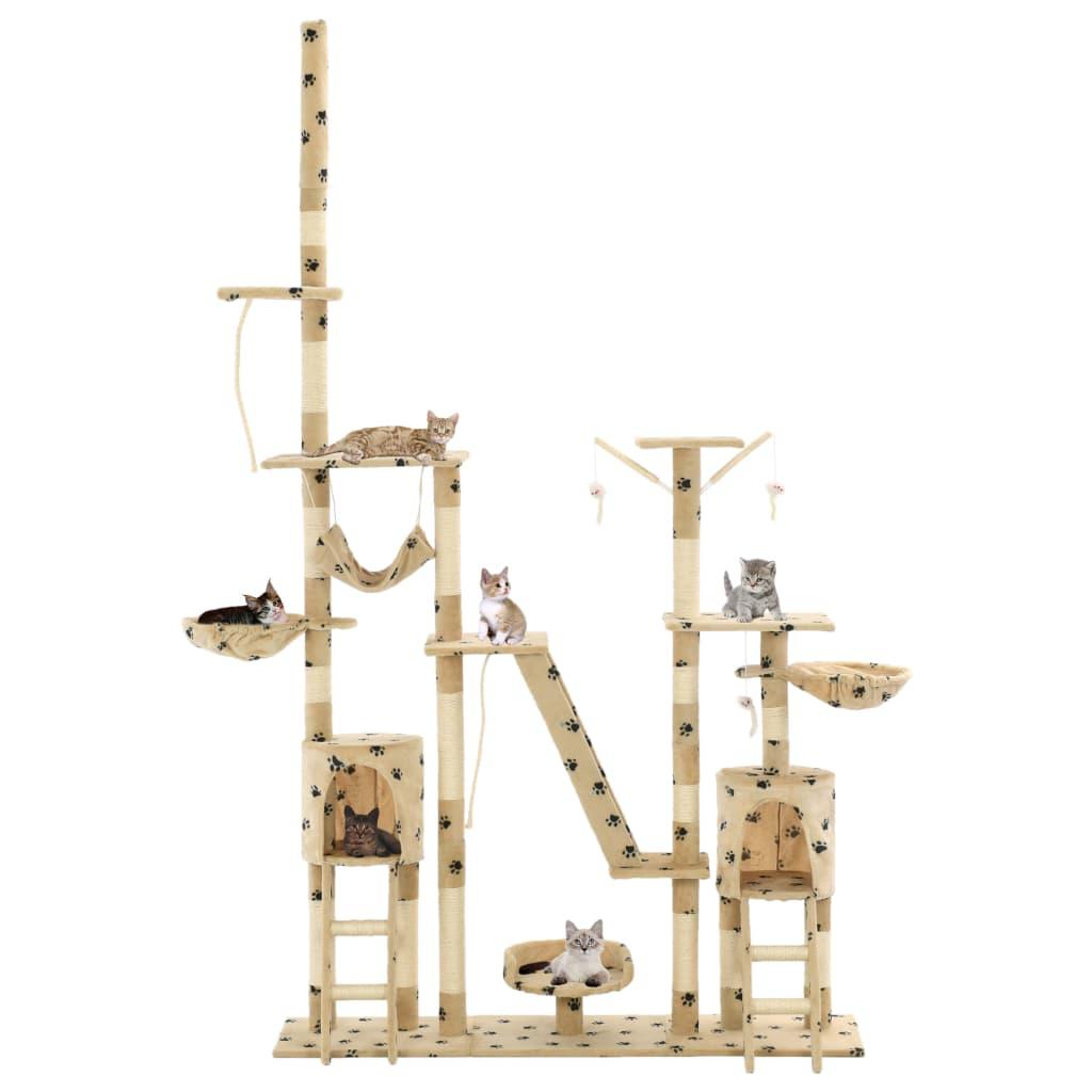 Arbre à chat griffoir grattoir niche jouet animaux peluché 230-250 cm empreintes de pattes beige 3702088 - Helloshop26