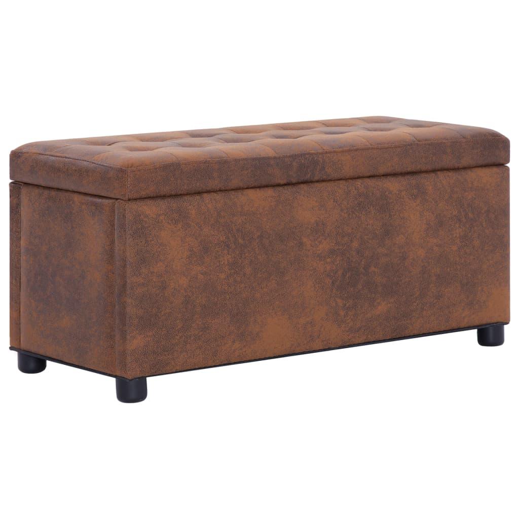 Banquette pouf tabouret meuble pouf de rangement 87 5 cm marron similicuir daim 3002197 - Helloshop26