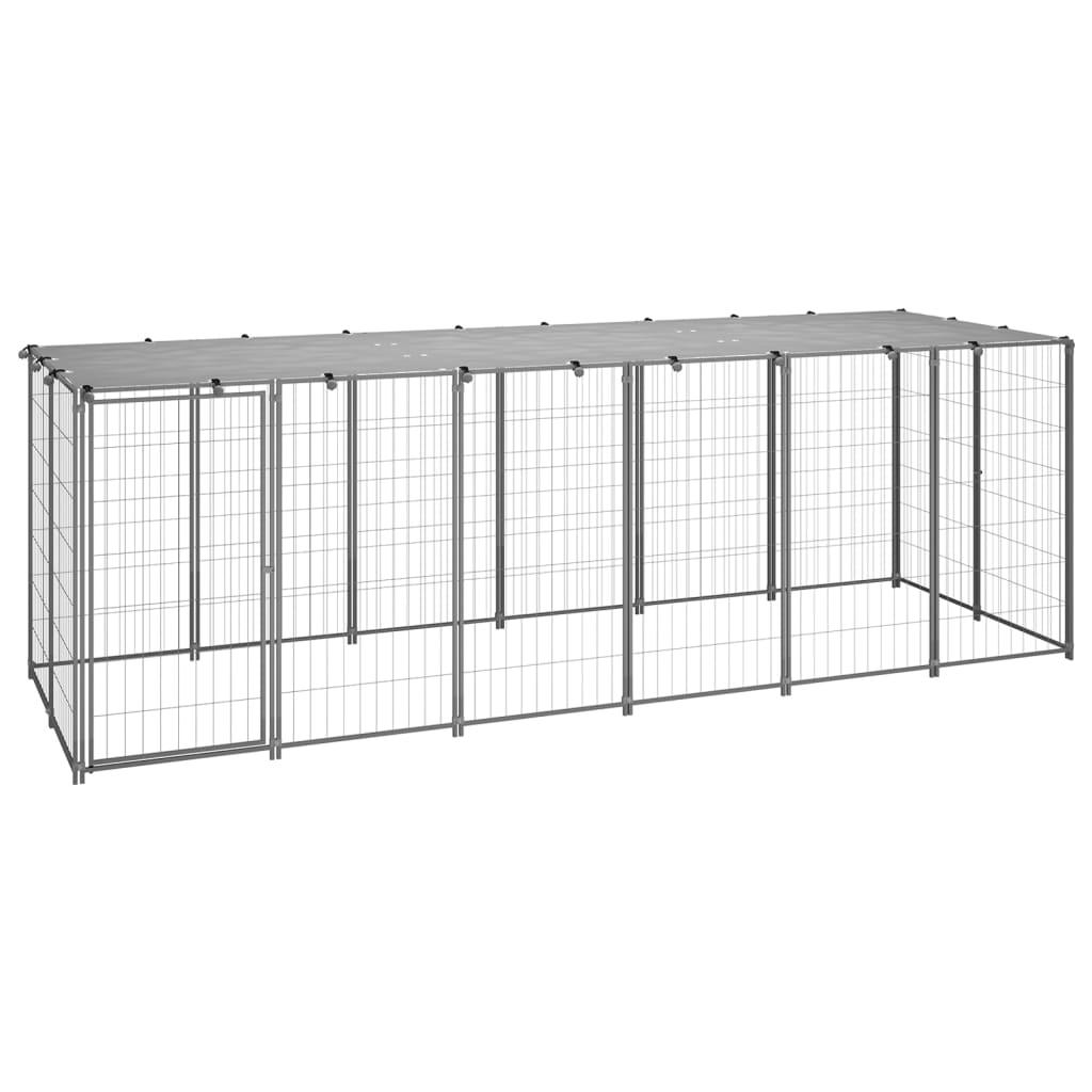 Chenil extérieur cage enclos parc animaux chien argenté 330 x 110 x 110 cm acier 02_0000270 - Helloshop26