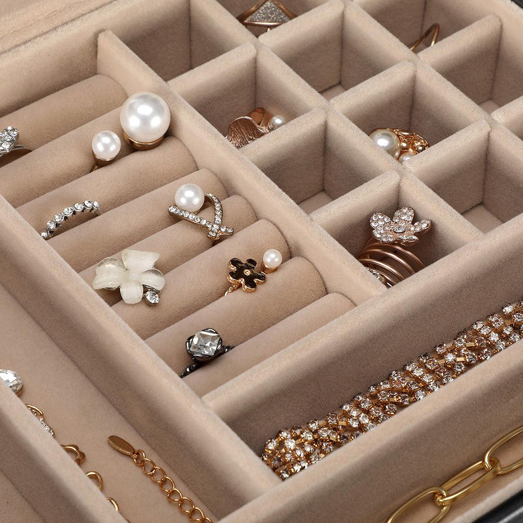 Boîte à bijoux avec couvercle en verre coffret à bijoux à 3 niveaux avec 2 tiroirs présentoir organisateur idée cadeau noir 12_0002113 - Helloshop26