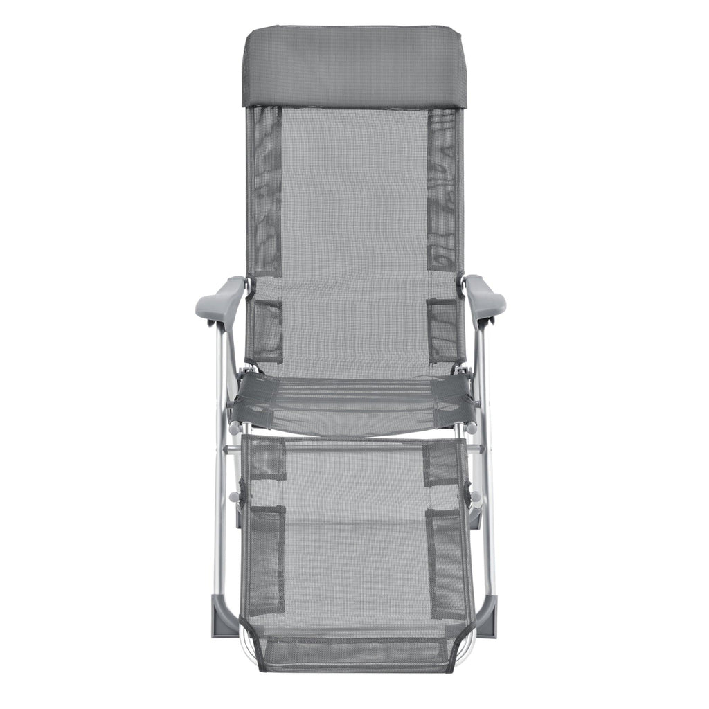 Chaise transat bain de soleil aluminium polyester PVC pliant réglable inclinable 118 cm gris foncé 03_0001392 - Helloshop26