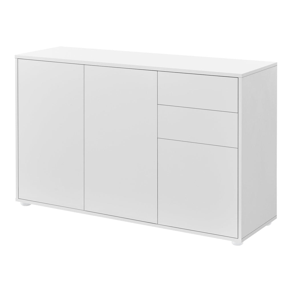 Buffet commode meuble de rangement pratique avec 2 tiroirs 3 portes 117 cm blanc mat 03_0005047 - Helloshop26