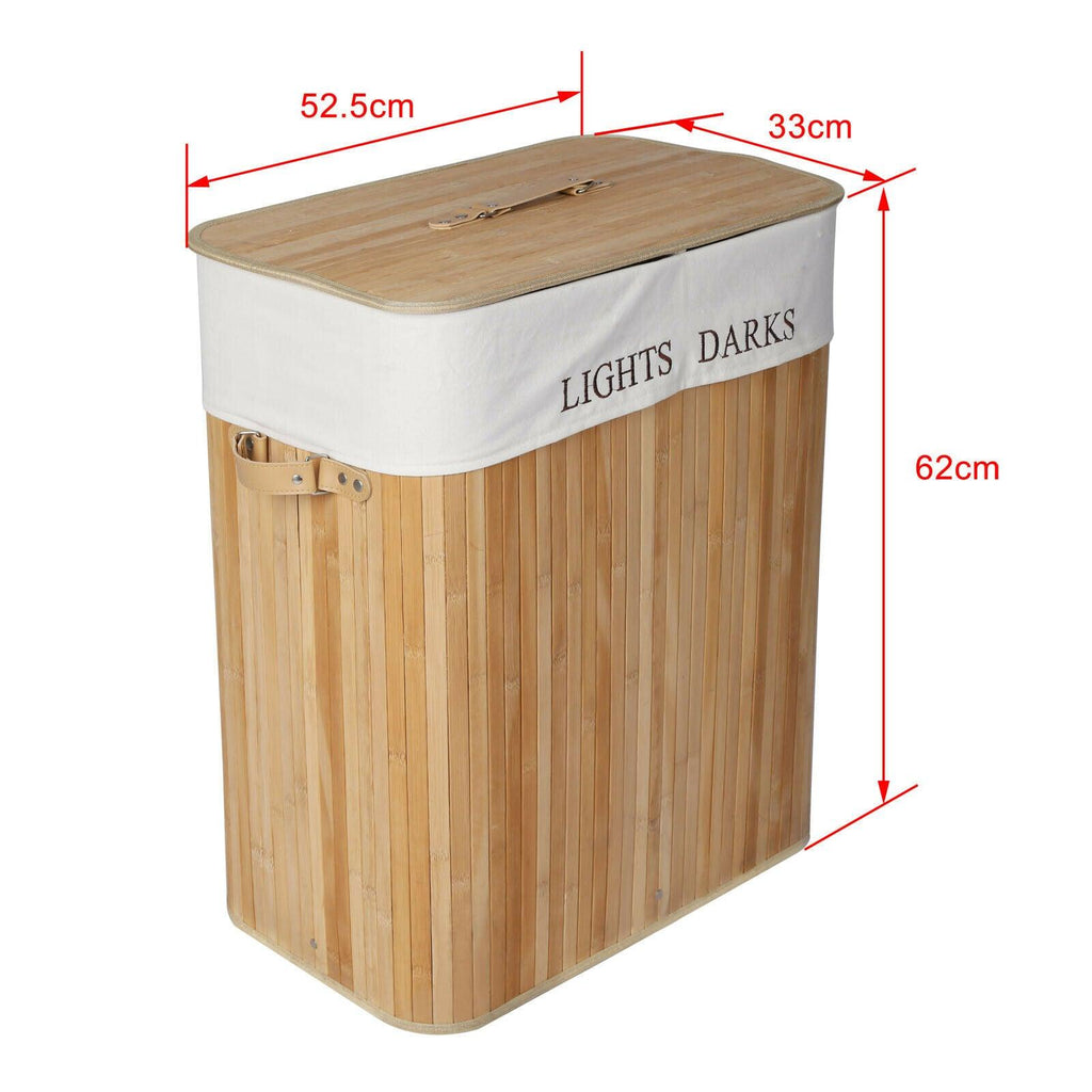 Boîte à linge en bambou 105 litres avec sac en lin naturel pliable 16_0002445 - Helloshop26