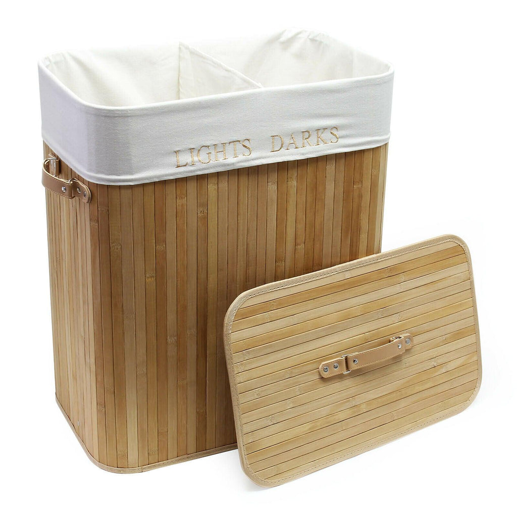 Boîte à linge en bambou 105 litres avec sac en lin naturel pliable 16_0002445 - Helloshop26