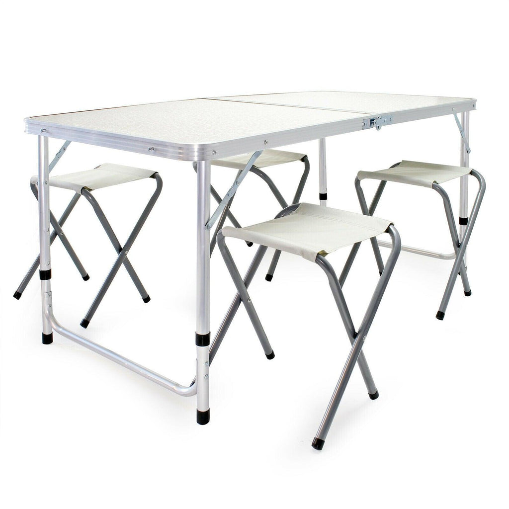 Ensemble table tabourets de camping 120 cm aluminium meuble pliant jardin oudoor 16_0002494 - Helloshop26