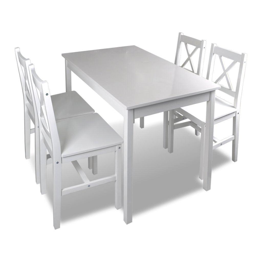Ensemble table salle à manger 108  cm salon en bois de pin avec 4 chaises blanc 0902031 - Helloshop26