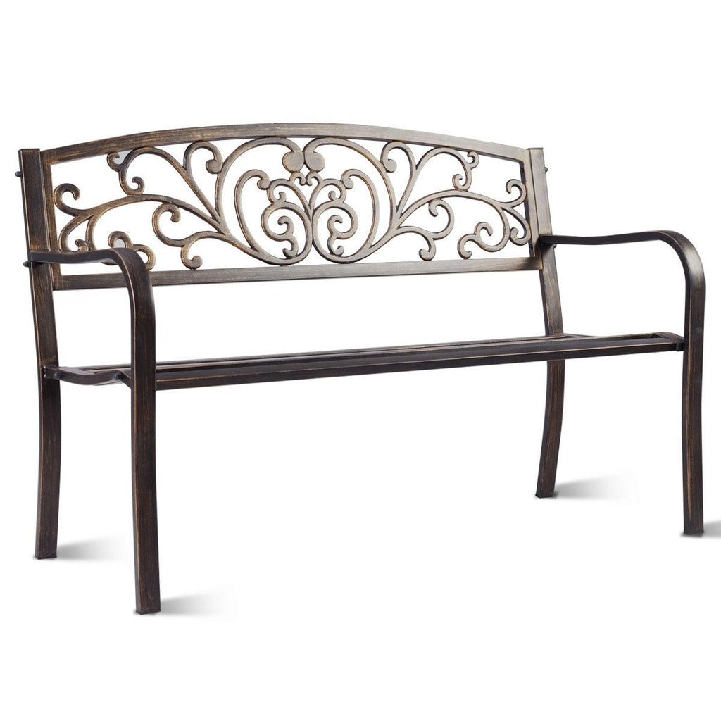 Banc de jardin en acier banquette en fer forgé bronzé 127 x 60 x 85 cm dossier à motif papillon 20_0000201 - Helloshop26