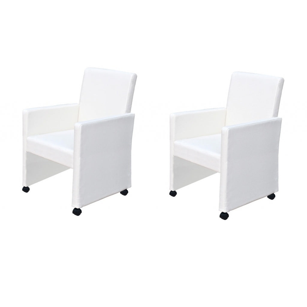 Lot de 2 fauteuils chaise de salle à manger salon entrée avec roulettes blanc 1902067