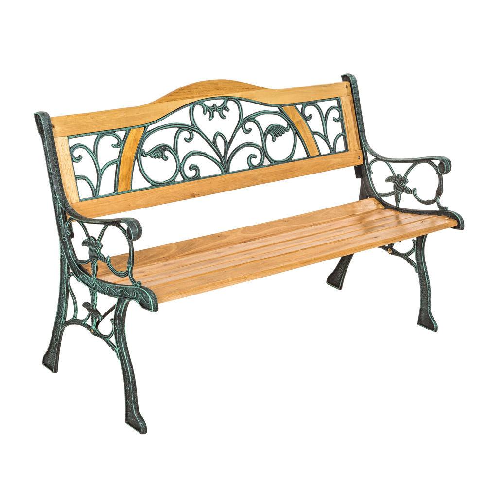 Banc bois et fonte meuble de jardin 124 cm 2208148 - Helloshop26