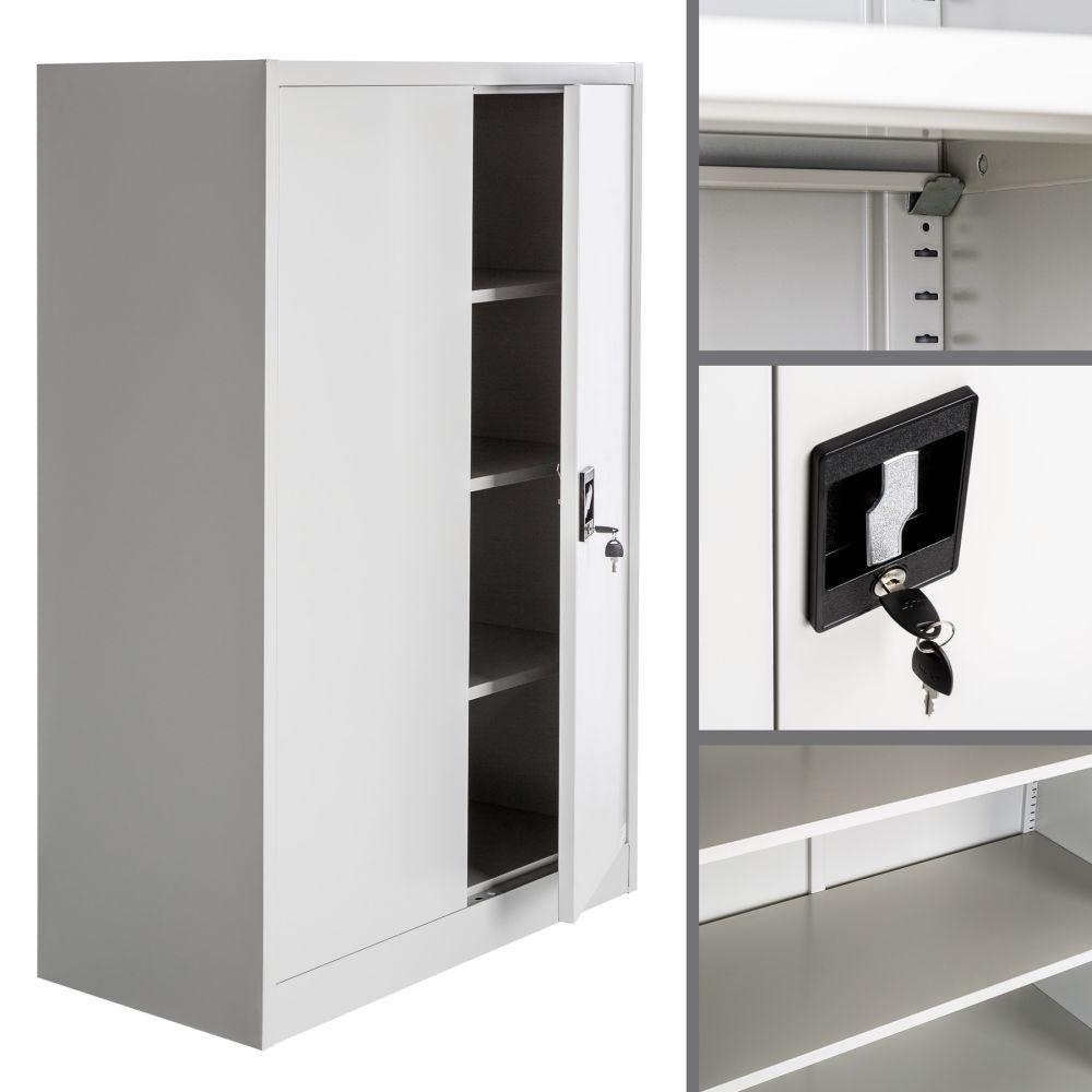 Armoire de bureau verrouillable dotée de 3 étagères meuble 4 niveaux gris 08_0000381 - Helloshop26