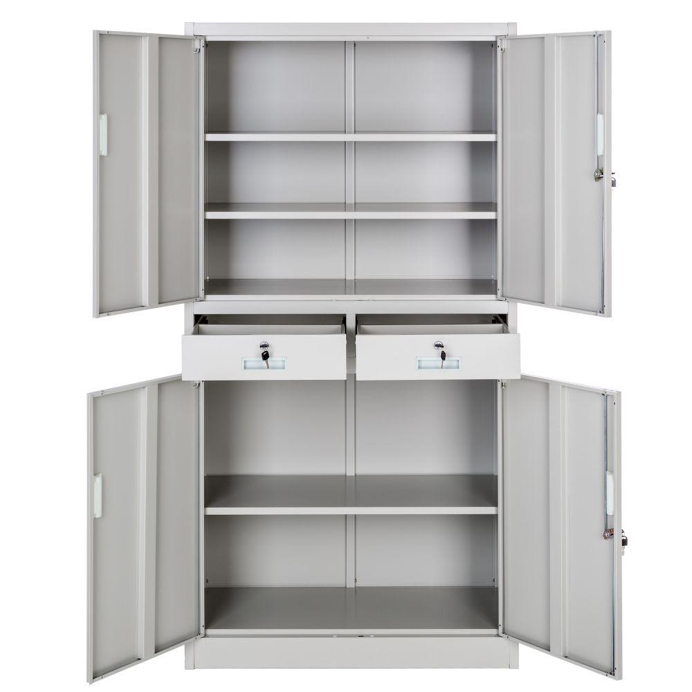 Armoire métallique étagère meuble 2 compartiments + 2 tiroirs gris 0508079 - Helloshop26