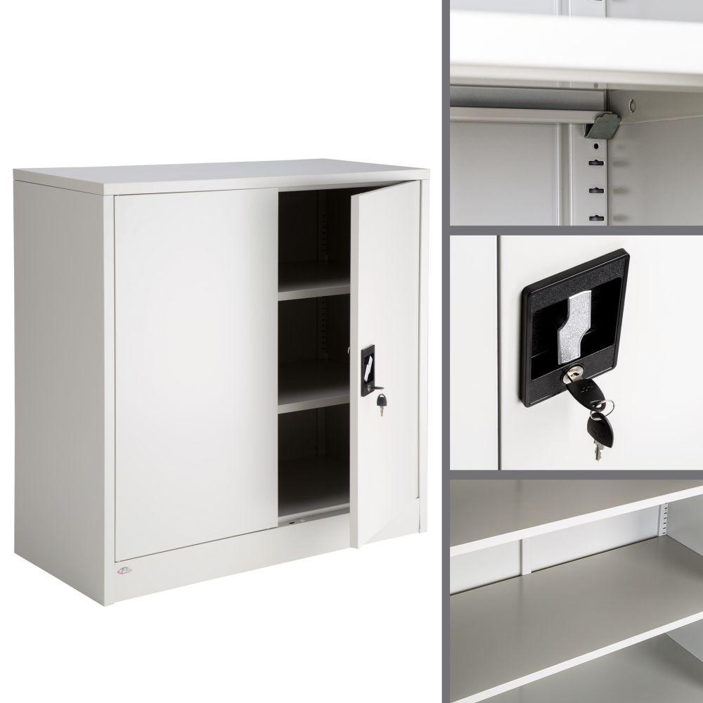 Armoire de bureau verrouillable métallique étagère meuble 3 niveaux gris 08_0000378 - Helloshop26