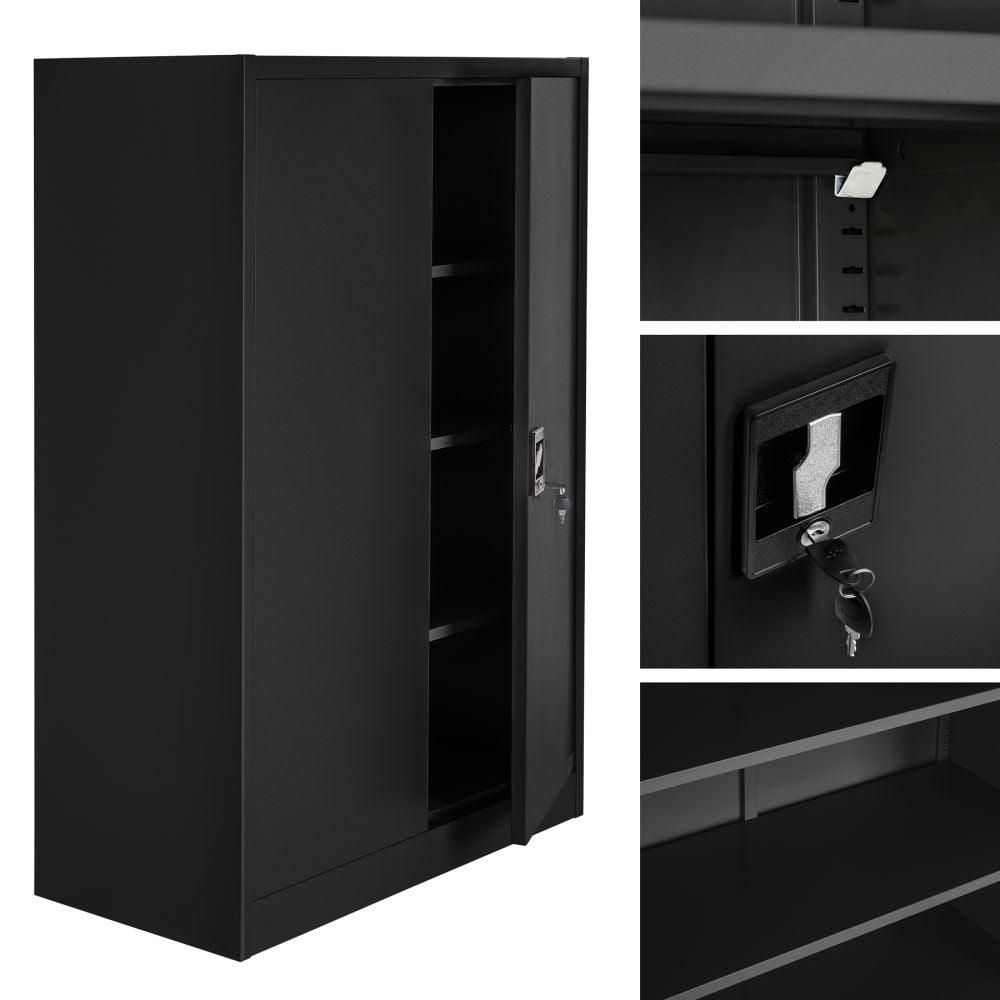 Armoire de bureau verrouillable dotée de 3 étagères meuble 4 niveaux noir 08_0000382 - Helloshop26