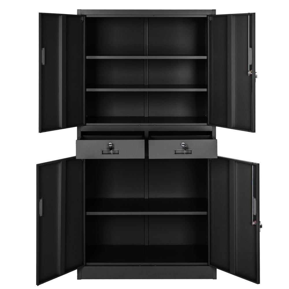 Armoire métallique étagère meuble 2 compartiments + 2 tiroirs noir 08_0000377 - Helloshop26