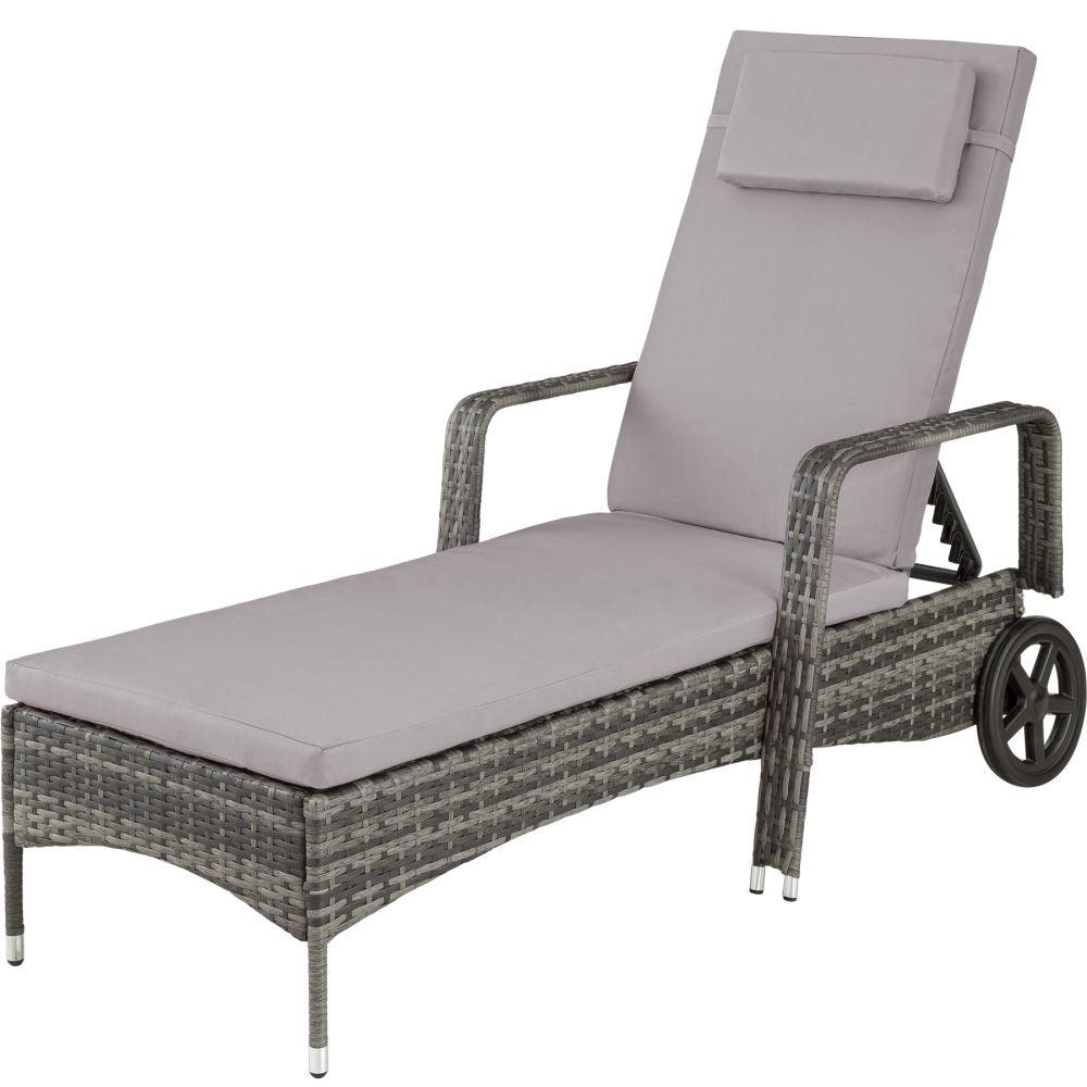 Bain de soleil transat meuble jardin métal 6 positions avec roulettes gris 2208052 - Helloshop26