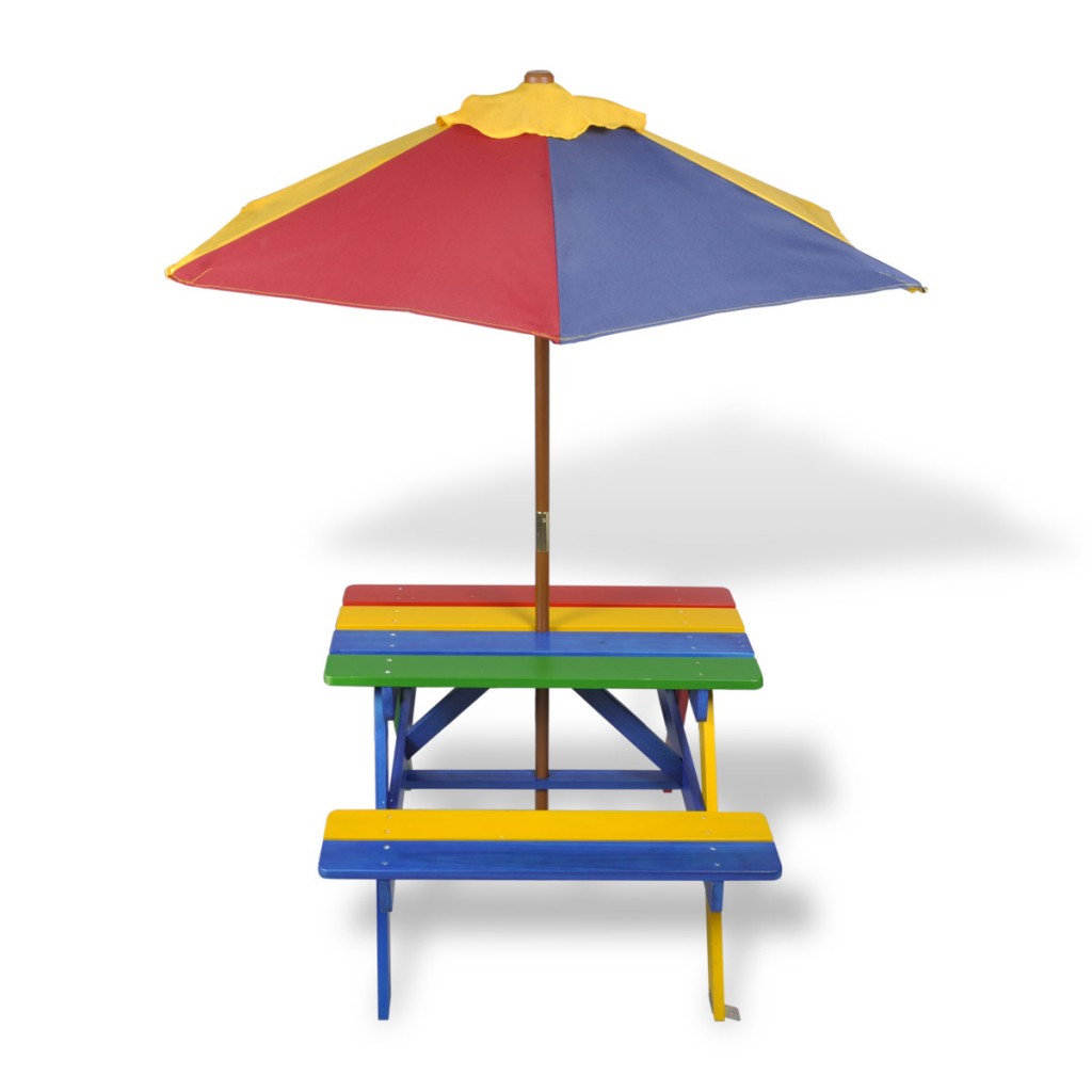 Table et bancs en bois avec parasol pour enfant 0102011