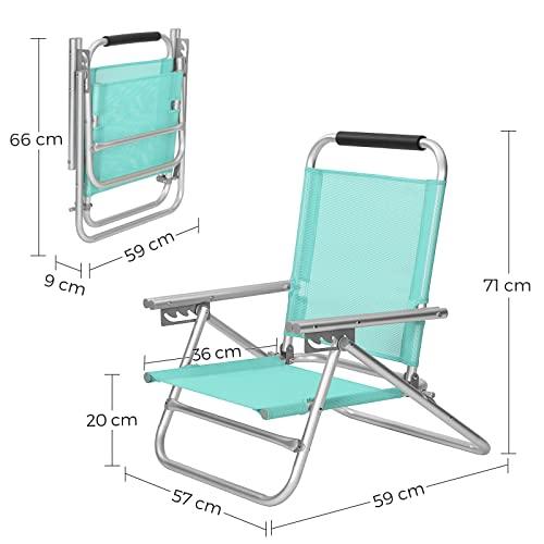 Chaise de plage portable siège d’extérieur pliable dossier réglable sur 4 positions avec accoudoirs tissu respirant et confortable charge 150 kg vert gcb065c01 12_0001660 - Helloshop26