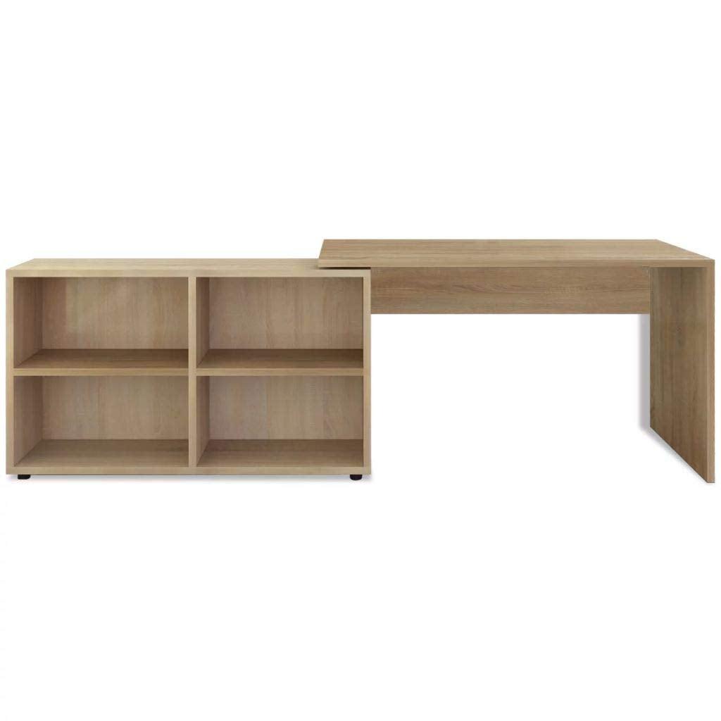 Bureau table meuble travail informatique d'angle 4 étagères chêne 0502069 - Helloshop26