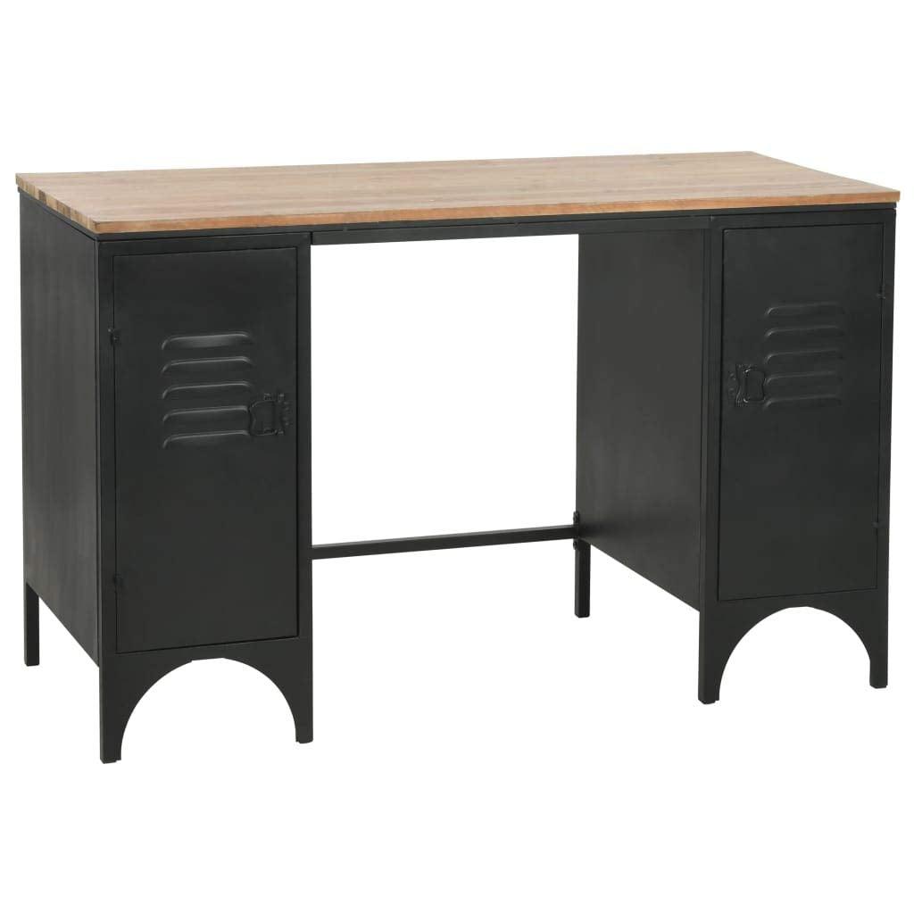 Bureau table meuble travail informatique à double piédestal bois de sapin et acier 120 cm 0502119 - Helloshop26