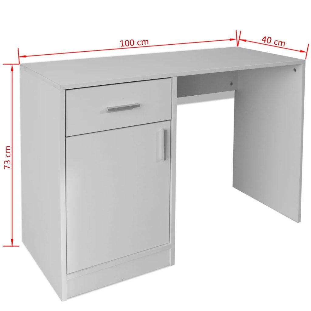 Bureau table meuble travail informatique avec tiroir et placard 100 cm blanc 0502060 - Helloshop26