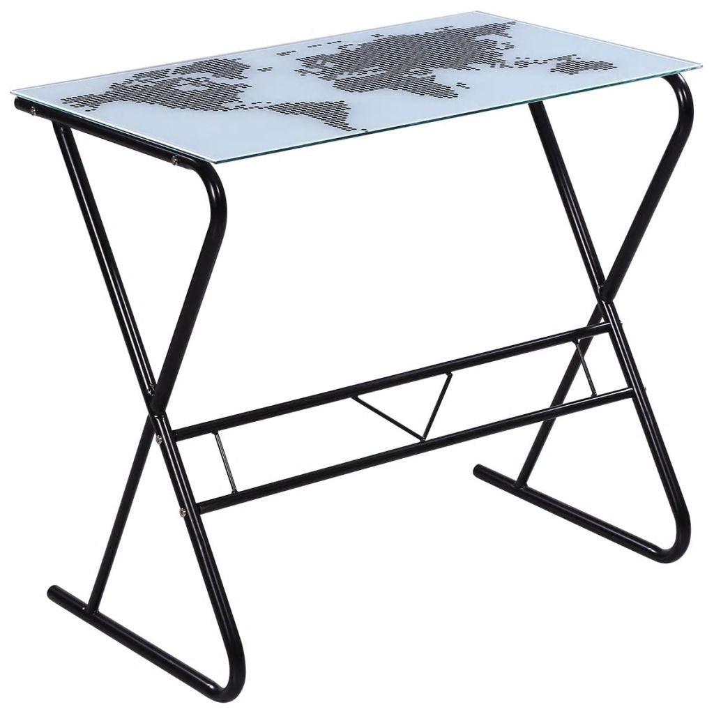 Bureau table meuble travail informatique en verre à motif de carte du monde 0502059 - Helloshop26