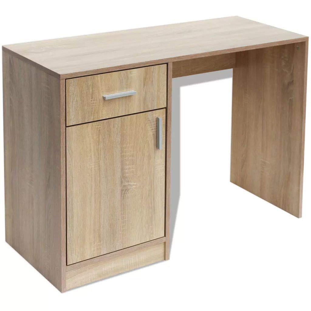 Bureau table meuble travail informatique avec tiroir et placard 100 cm chêne 0502110 - Helloshop26