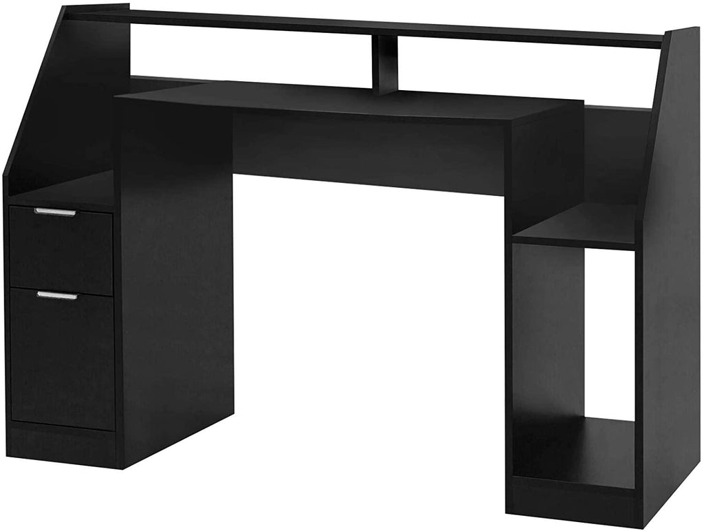 Bureau informatique multi rangements 123 cm MDF design moderne d'ordinateur PC table d'étude noir 01_0001108 - Helloshop26