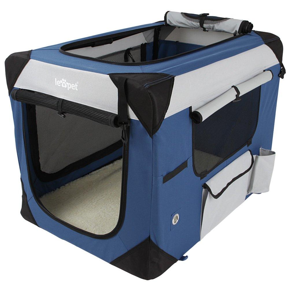 Cage boîte de transport pour chien tissu bleu et noir 81,3/58,4/58,4 cm  3701075 - Helloshop26