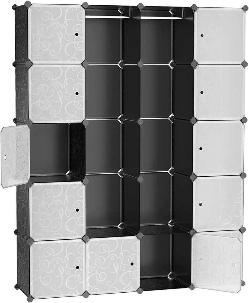 Armoire XXL étagère de rangement placard penderie en plastique motifs imprimés grande capacité dimensions 143 x 36 x 178 cm (l x l x h) noir lpc30h 12_0003093 - Helloshop26