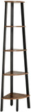 Bibliothèque d'angle rétro étagère d'angle rangement montage facile avec cadre métallique 32,5 x 34 x 159 cm pour salon maison bureau rétro noir marron 12_0000260
