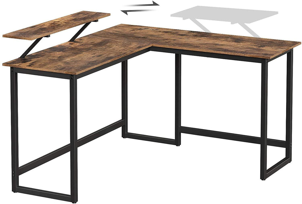 Bureau en forme de L table d’angle avec support d’écran pour étudier jouer travailler gain d’espace pieds réglables cadre métallique assemblage facile marron rustique12_0000327 - Helloshop26