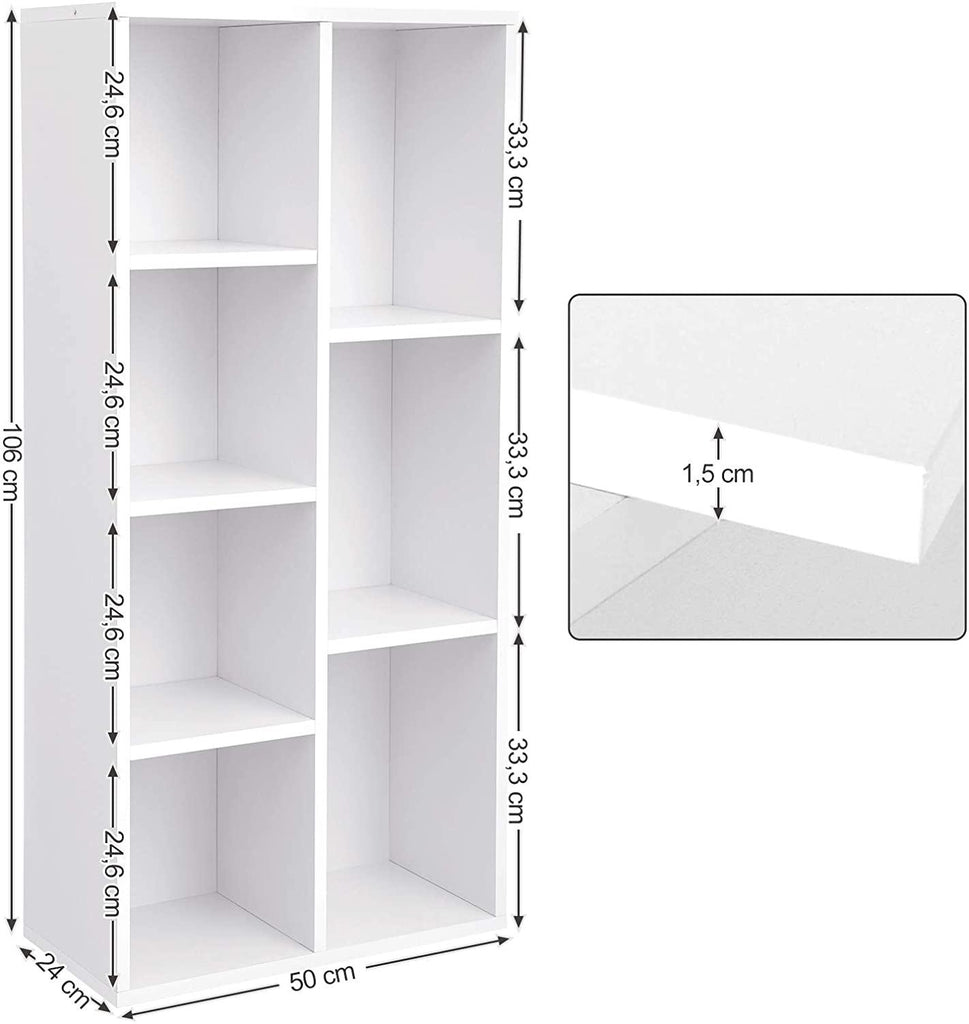 Bibliothèque à 7 compartiments étagère à 7 cubes ouverts rangement pour salon et bureau 50 x 24 x 106 cm style moderne blanc 12_0000497 - Helloshop26