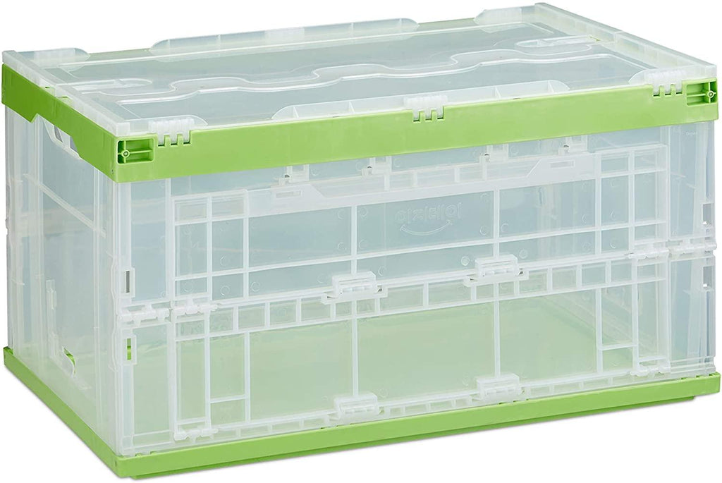 Boîte pliable couvercle caisse de rangement plastique coffre transport 60 litres vert 13_0000480 - Helloshop26